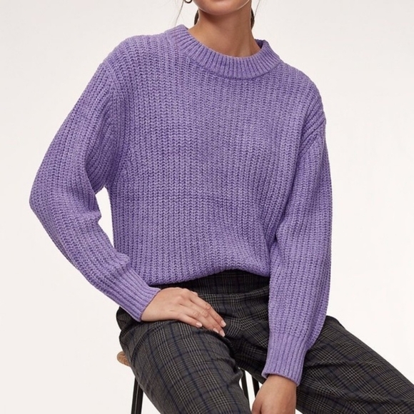 Aritzia Wilfred Essential Chenille Sweater Relaxed Fit Crewneck Purple Small - Picture 1 of 8